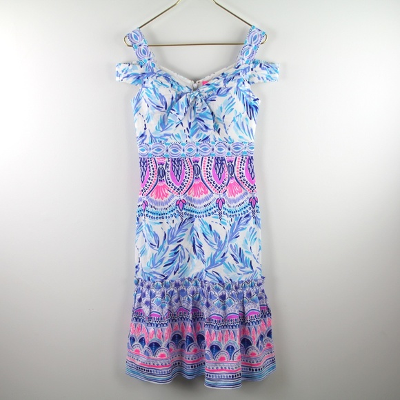 Lilly Pulitzer Iva Midi Dress Resort White Flock Together Ruffle Hemline 2 NWT - Picture 2 of 6